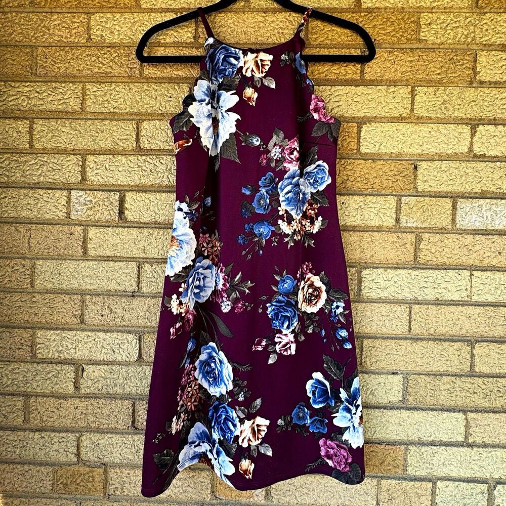 IZ Byer Women's Sleeveless Strappy High Neck Scalloped Floral Dress XS